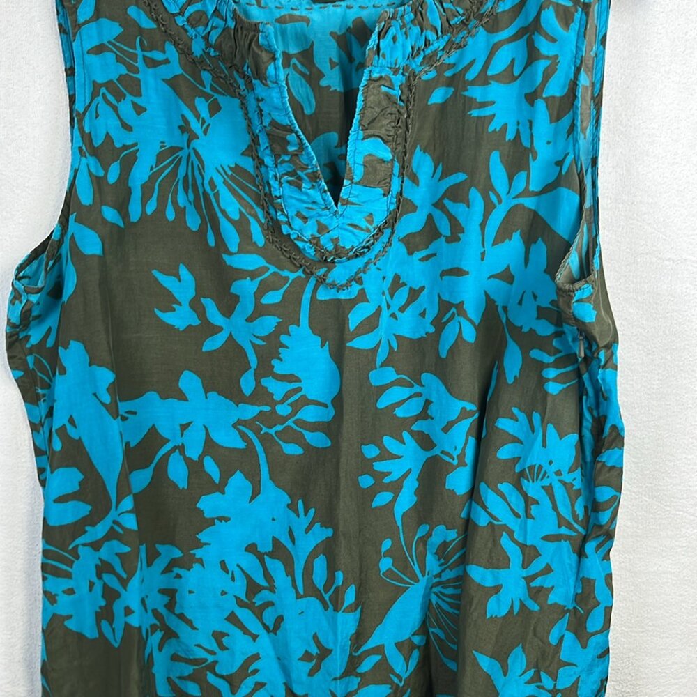 Eddie Bauer Cotton-Silk Blend Sleeveless Tank Tunic Tropical Print XL Vacation R